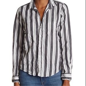 Frank & Eileen Barry Tailored Button-Up Shirt Women SZ XS White Grey Gray Stripe